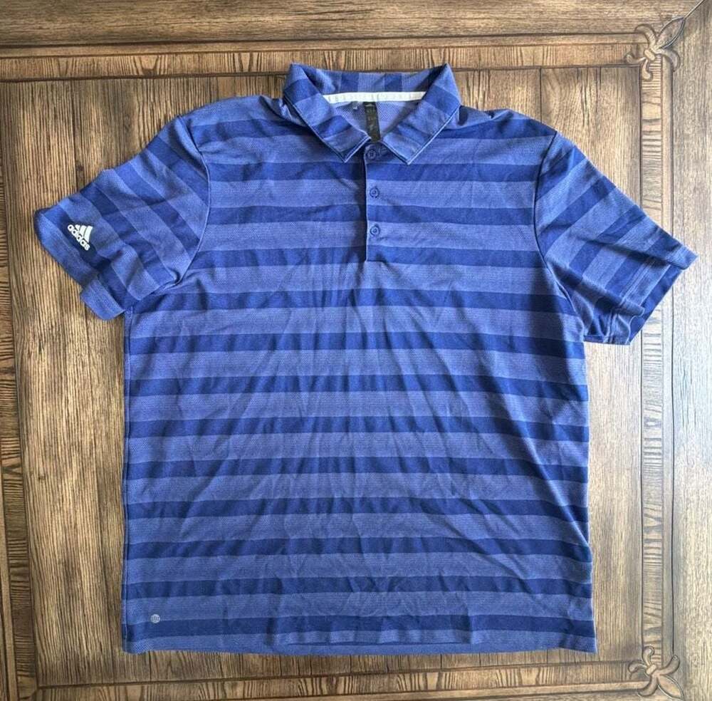 Adidas Men's Blue Striped Performance Polo Shirt Size 2XL